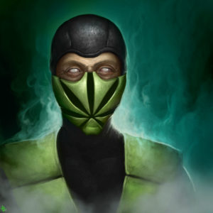 Mortal Kombat ninja with cannabis leaf mask