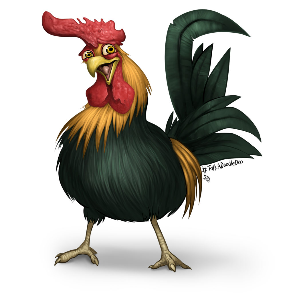 A happy cartoon rooster.