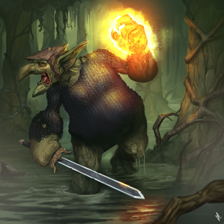 Troll Shadow Knight with glowing hand in the Innothule Swamp