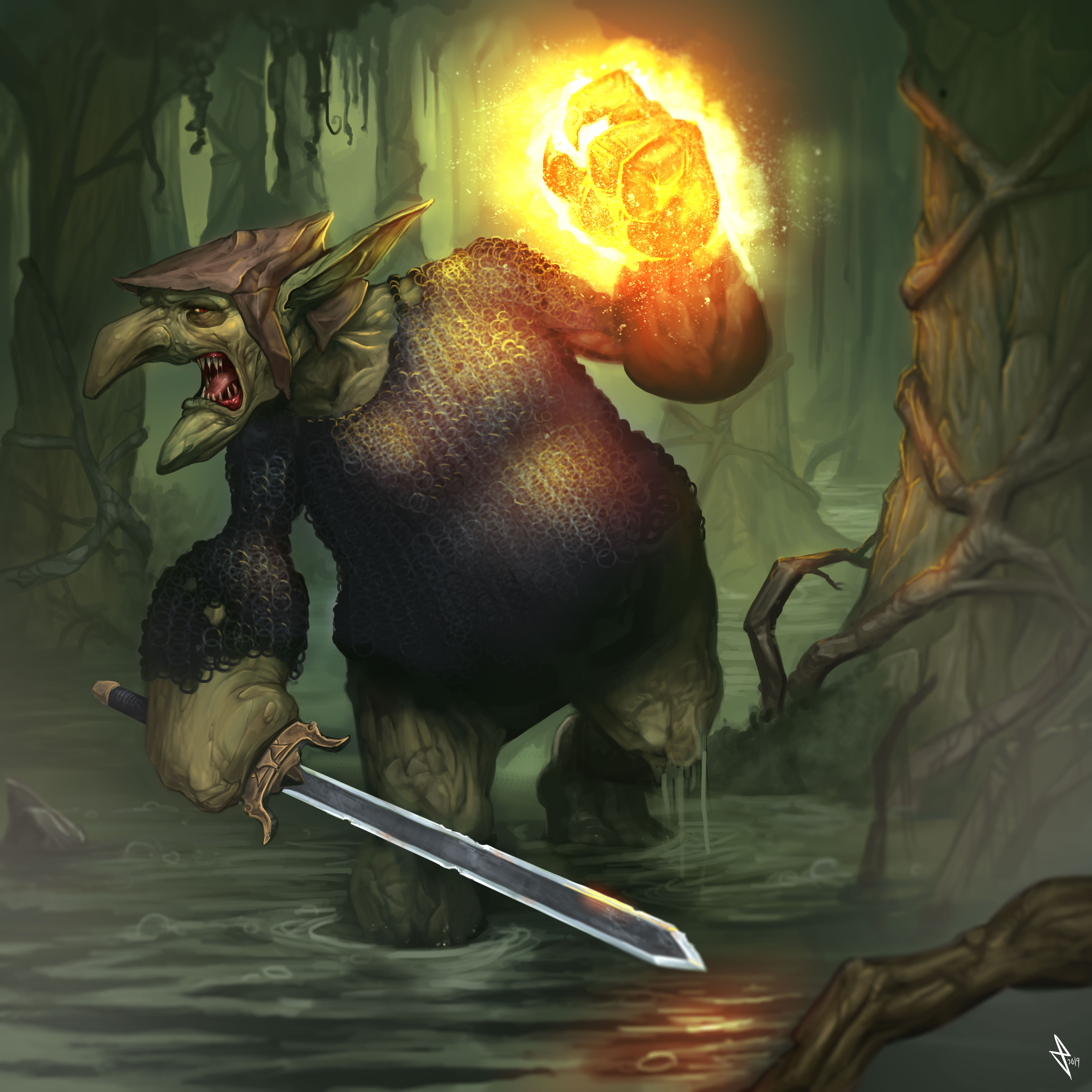 Troll Shadow Knight with glowing hand in the Innothule Swamp